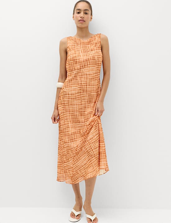 Chiffon Checked Midi Column Dress