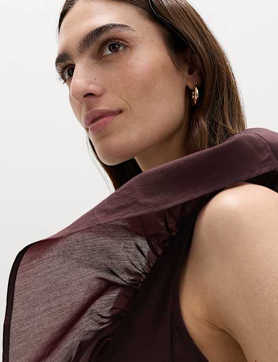 L&auml;ssiges Midaxi-Kleid aus Lyocell, mit V-Ausschnitt und R&uuml;schendetail