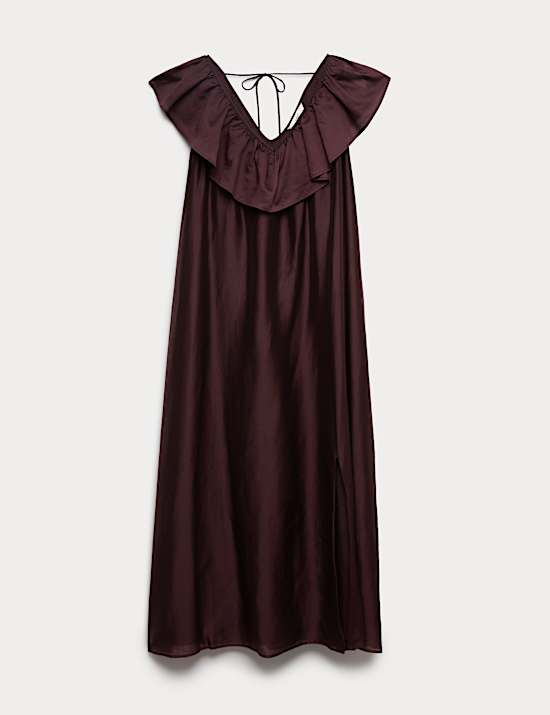 Lyocell Rich Frill V-Neck Midaxi Relaxed Dress