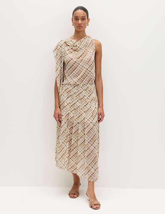 Chiffon Checked Midi A-Line Skirt