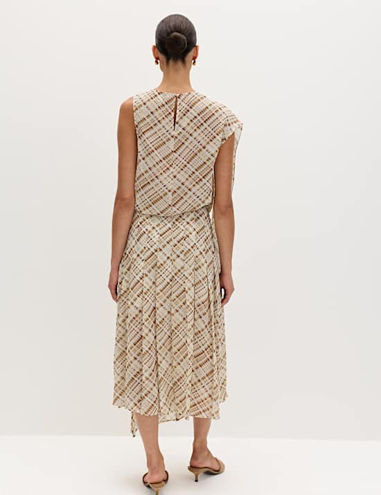 Chiffon Checked Midi A-Line Skirt