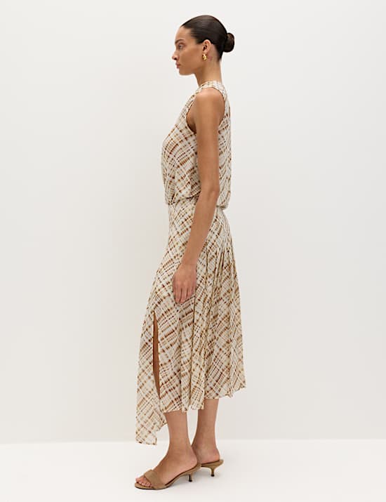 Chiffon Checked Midi A-Line Skirt