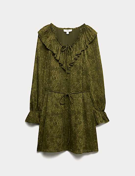 L&auml;ssig geschnittenes Minikleid mit R&uuml;schen und Animalprint