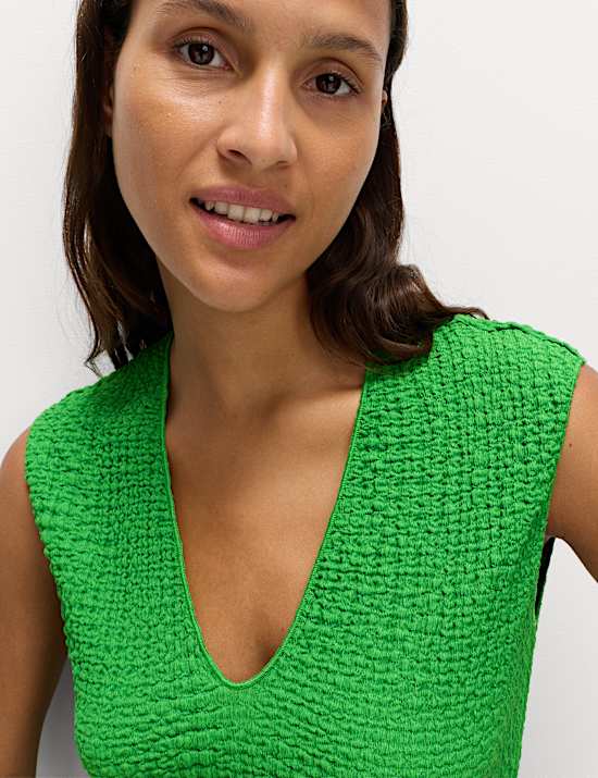 Jersey Textured V-Neck Midi Column Dress