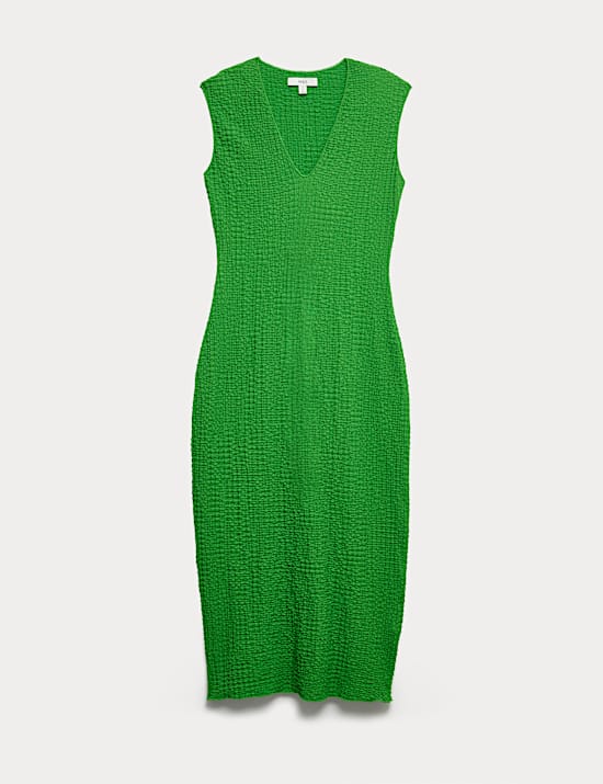 Jersey Textured V-Neck Midi Column Dress