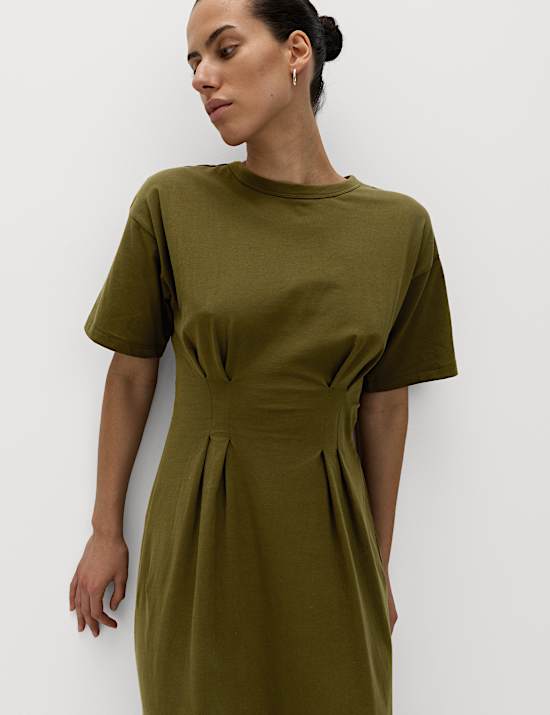 Pure Cotton Waisted Midi T-Shirt Dress