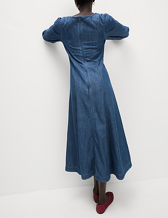 Pure Cotton Square Neck Midi Skater Dress