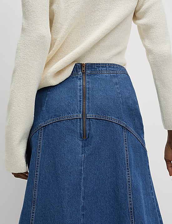 Denim Seam Detail Midi Skirt