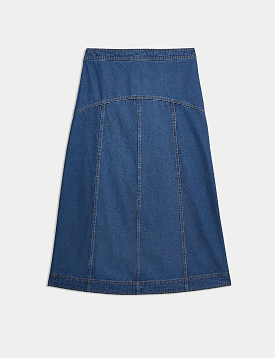 Denim Seam Detail Midi Skirt