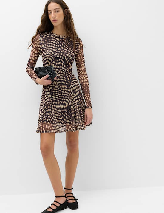 Robe patineuse coupe courte en tulle &agrave; imprim&eacute; animal