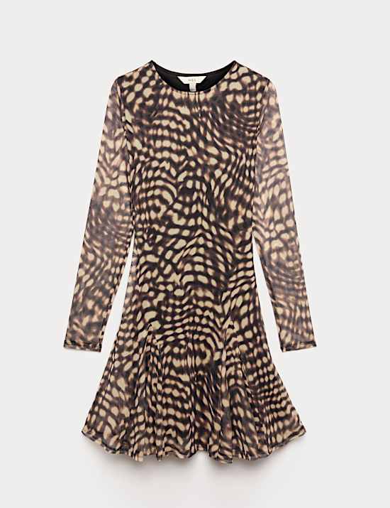 Robe patineuse coupe courte en tulle &agrave; imprim&eacute; animal