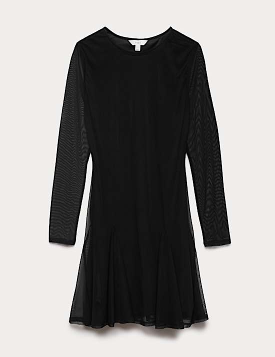 Mesh Round Neck Mini Skater Dress