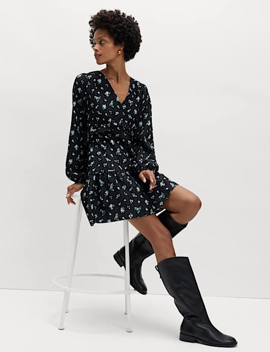 Floral Ruffle Mini Waisted Dress