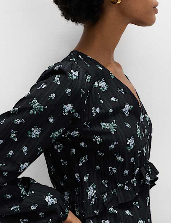 Floral Ruffle Mini Waisted Dress