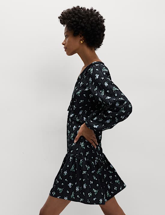 Floral Ruffle Mini Waisted Dress