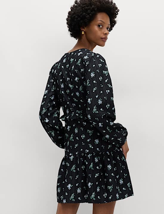 Floral Ruffle Mini Waisted Dress