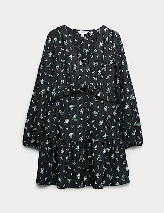 Floral Ruffle Mini Waisted Dress