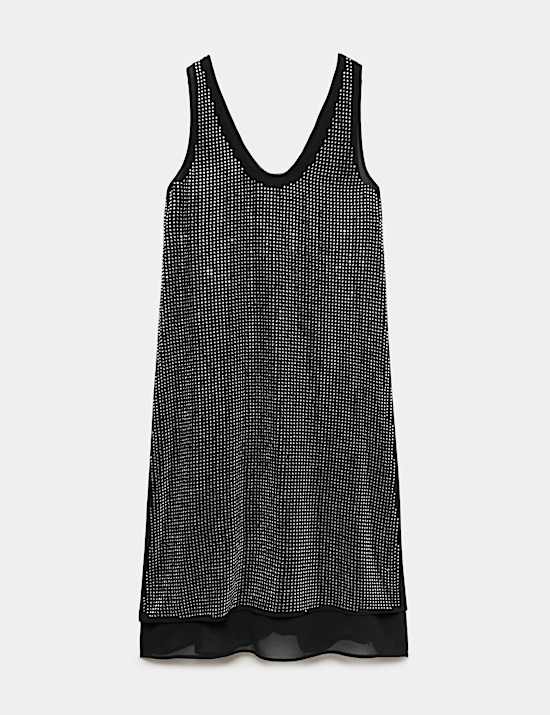 Embellished Scoop Neck Shift Midi Dress