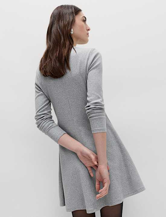 Cotton Rich Ribbed Mini Skater Dress