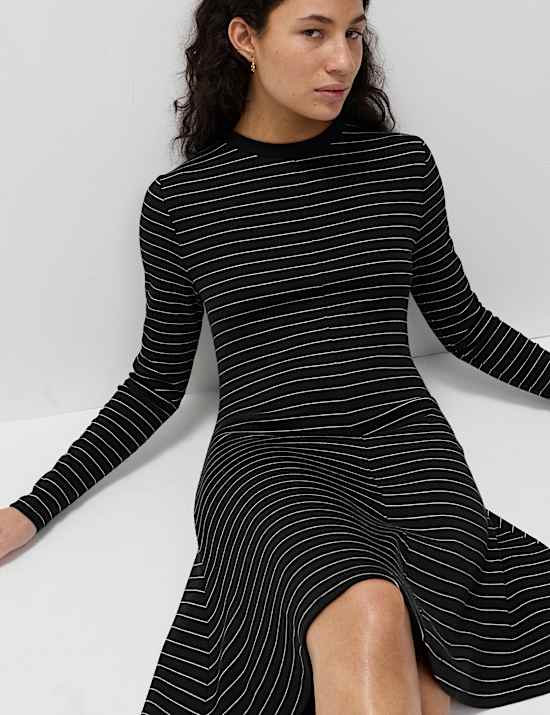 Cotton Rich Ribbed Mini Skater Dress
