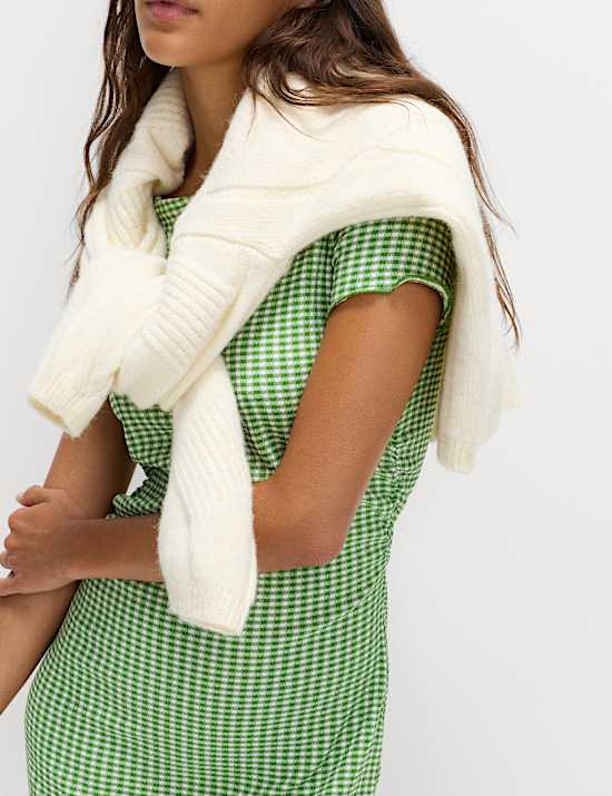 Textured Gingham Midi Column Dress