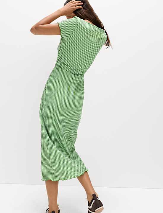 Textured Gingham Midi Column Dress