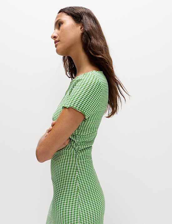 Textured Gingham Midi Column Dress