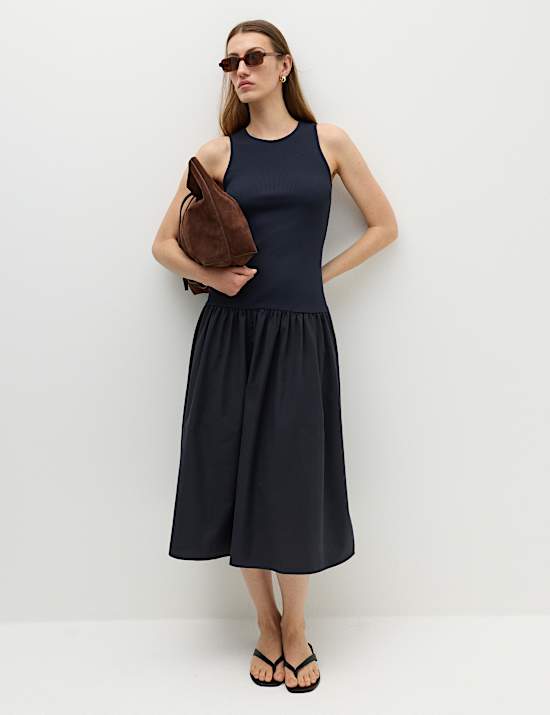 Robe midi en jersey c&ocirc;tel&eacute; &agrave; taille basse