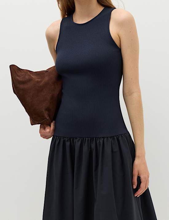 Robe midi en jersey c&ocirc;tel&eacute; &agrave; taille basse