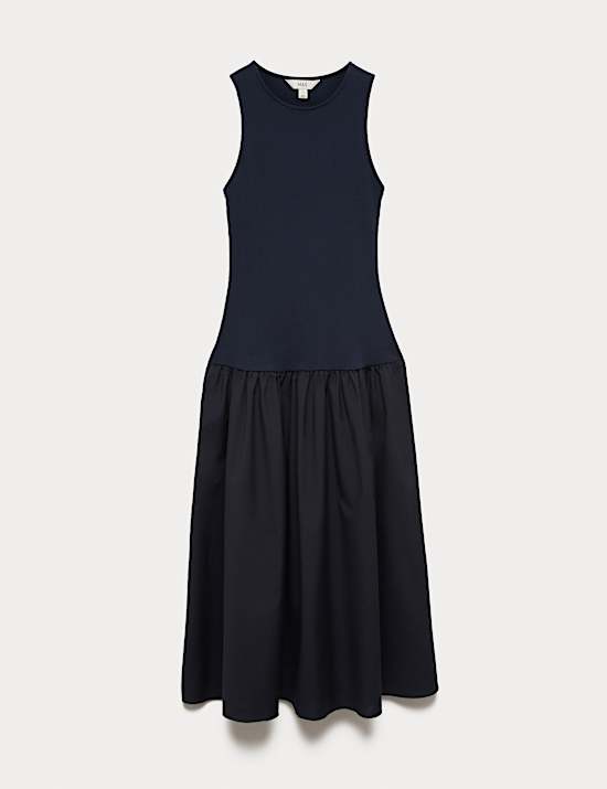 Robe midi en jersey c&ocirc;tel&eacute; &agrave; taille basse