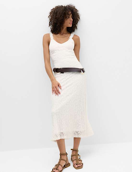Jersey Lace Trim Midi Bodycon Dress