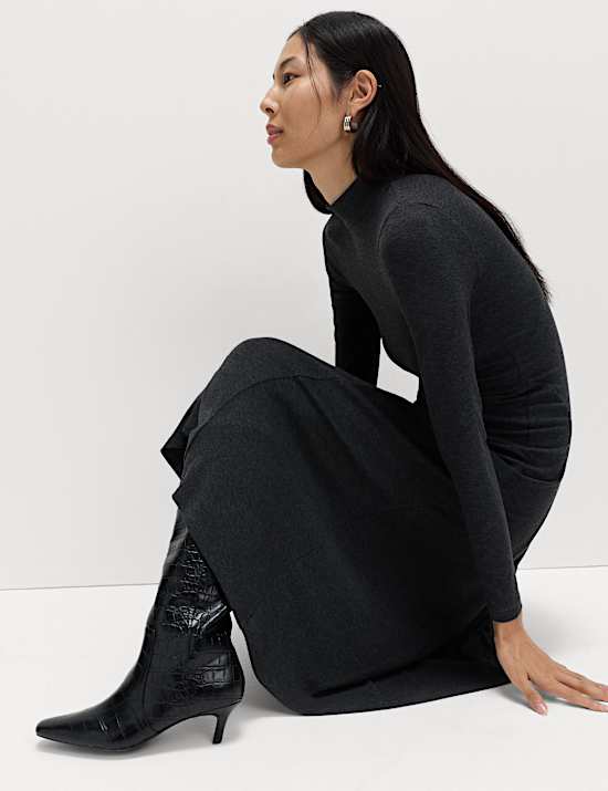 Jersey Ribbed Midi Column Dress