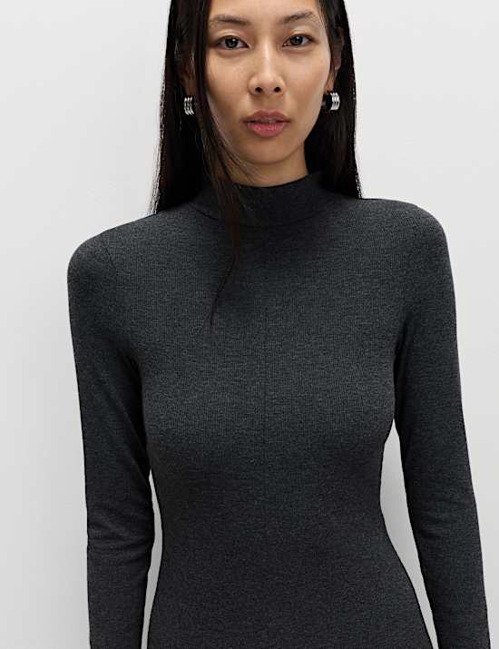 Jersey Ribbed Midi Column Dress