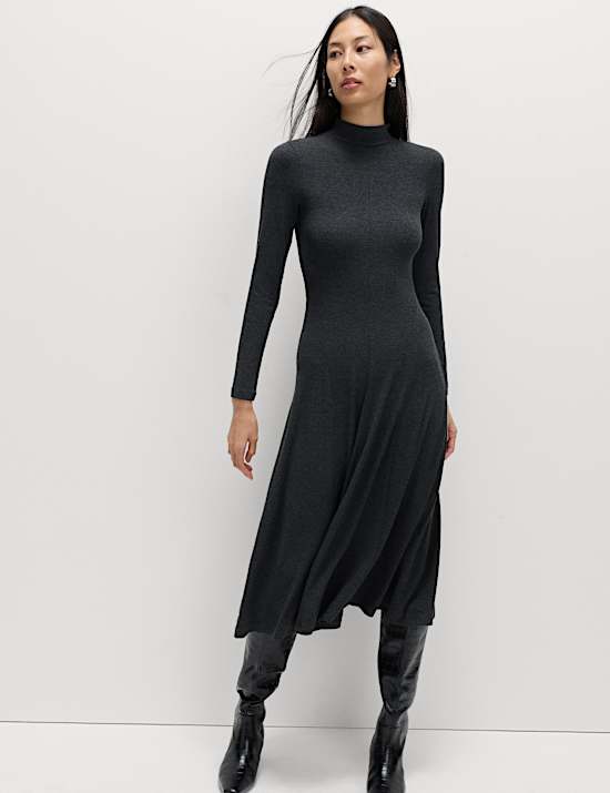 Jersey Ribbed Midi Column Dress
