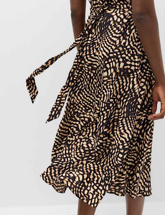 Animal Print V-Neck Midi Tea Dress