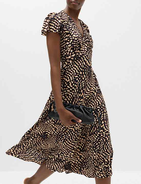 Animal Print V-Neck Midi Tea Dress