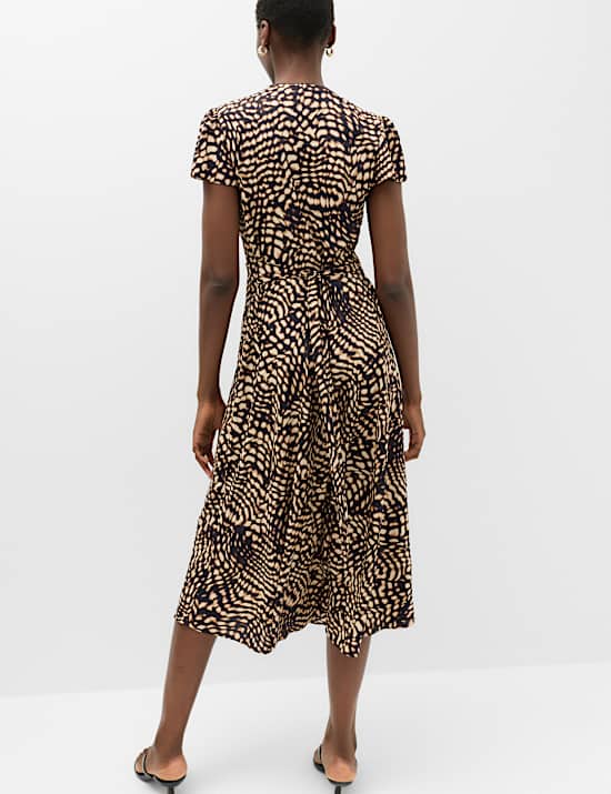 Animal Print V-Neck Midi Tea Dress