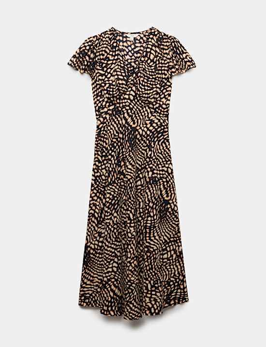Animal Print V-Neck Midi Tea Dress