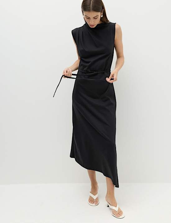 Pure Cotton Tie Waist Midi Column Dress