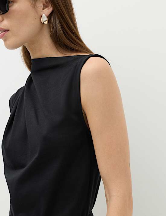 Pure Cotton Tie Waist Midi Column Dress