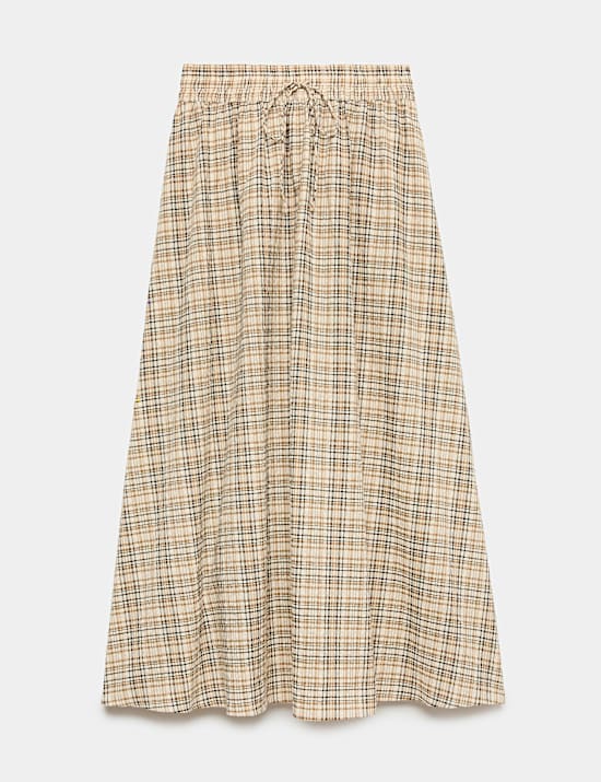 Cotton Rich Checked Midi A-Line Skirt