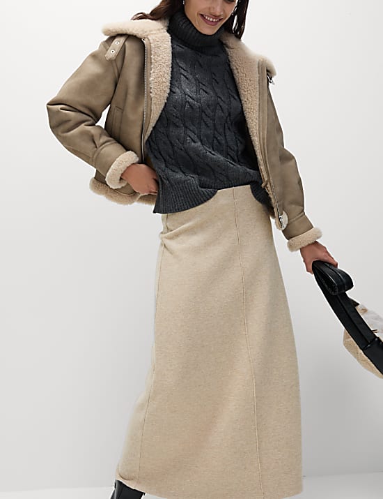 Jupe midi coupe &eacute;vas&eacute;e en coton m&eacute;lang&eacute;