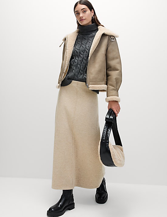 Jupe midi coupe &eacute;vas&eacute;e en coton m&eacute;lang&eacute;