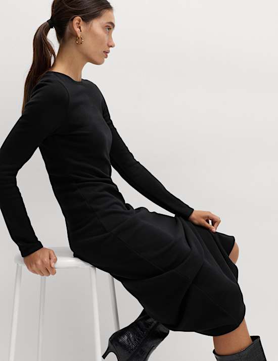 Robe midi coupe droite confortable en coton