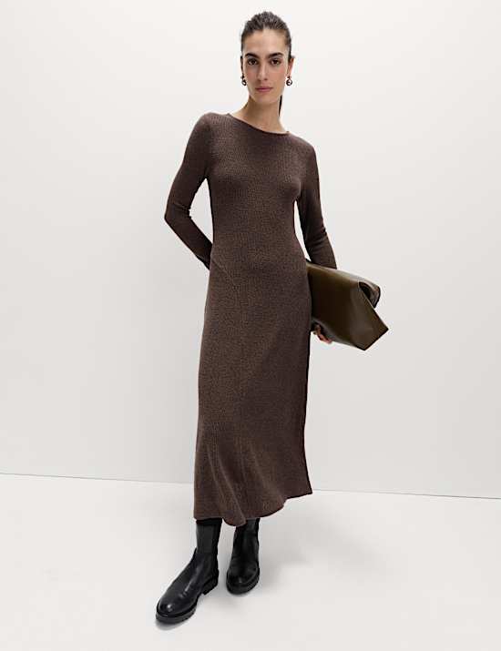 Knitted Crew Neck Midi Skater Dress