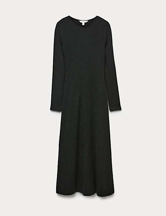 Knitted Crew Neck Midi Skater Dress