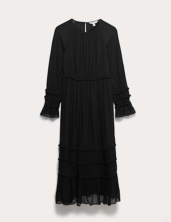 Durchsichtiges tailliertes Midikleid mit Rüschendetail