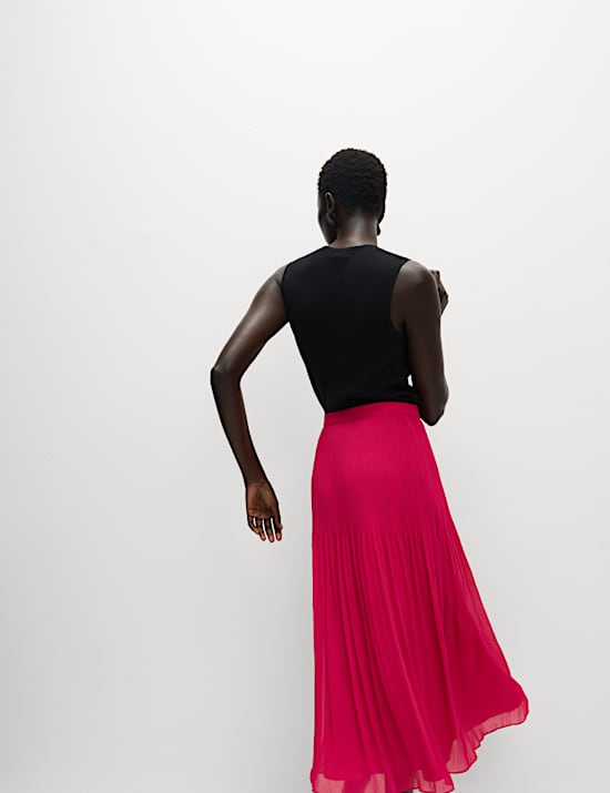 Plisovan&aacute; midaxi sukně &aacute;čkov&eacute;ho střihu s vysok&yacute;m pasem