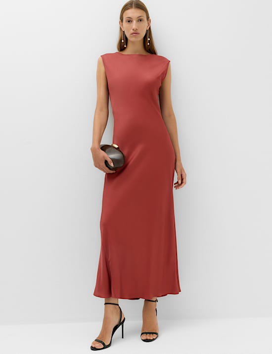 Satin Tie Detail Midi Slip Dress