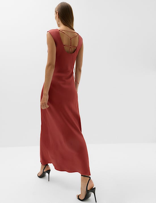 Satin Tie Detail Midi Slip Dress
